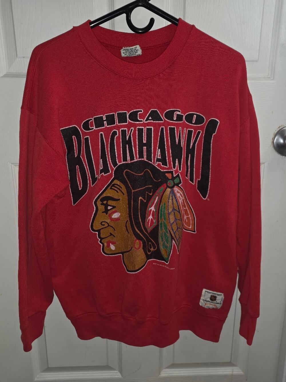 Vintage Chicago Blackhawks NHL Nutmeg Mills Sweatshirt 80s Size L Made in USA